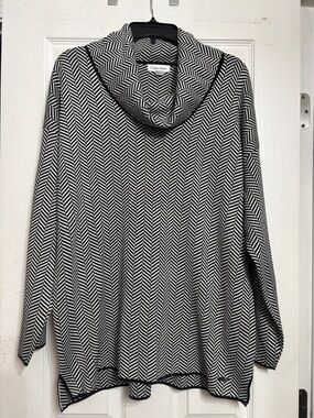 Calvin Klein Black & White Chevron Cowl Sweater